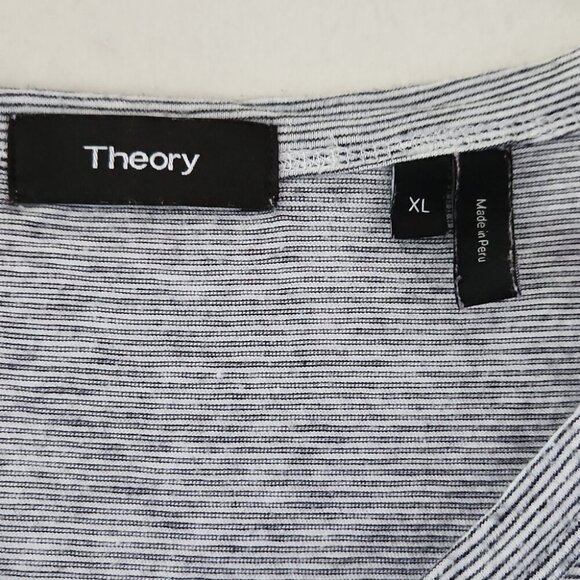 THEORY | 153416 Men's Gaskell Pinnate Stripe V-Neck Tee White/Black Sz XL - Picture 4 of 6